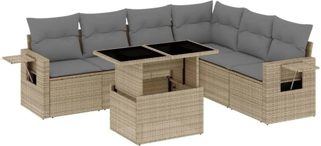 vidaXL 7-tlg Garten-Sofagarnitur aus Poly-Rattan mit Kissen in Beige - Bild 1