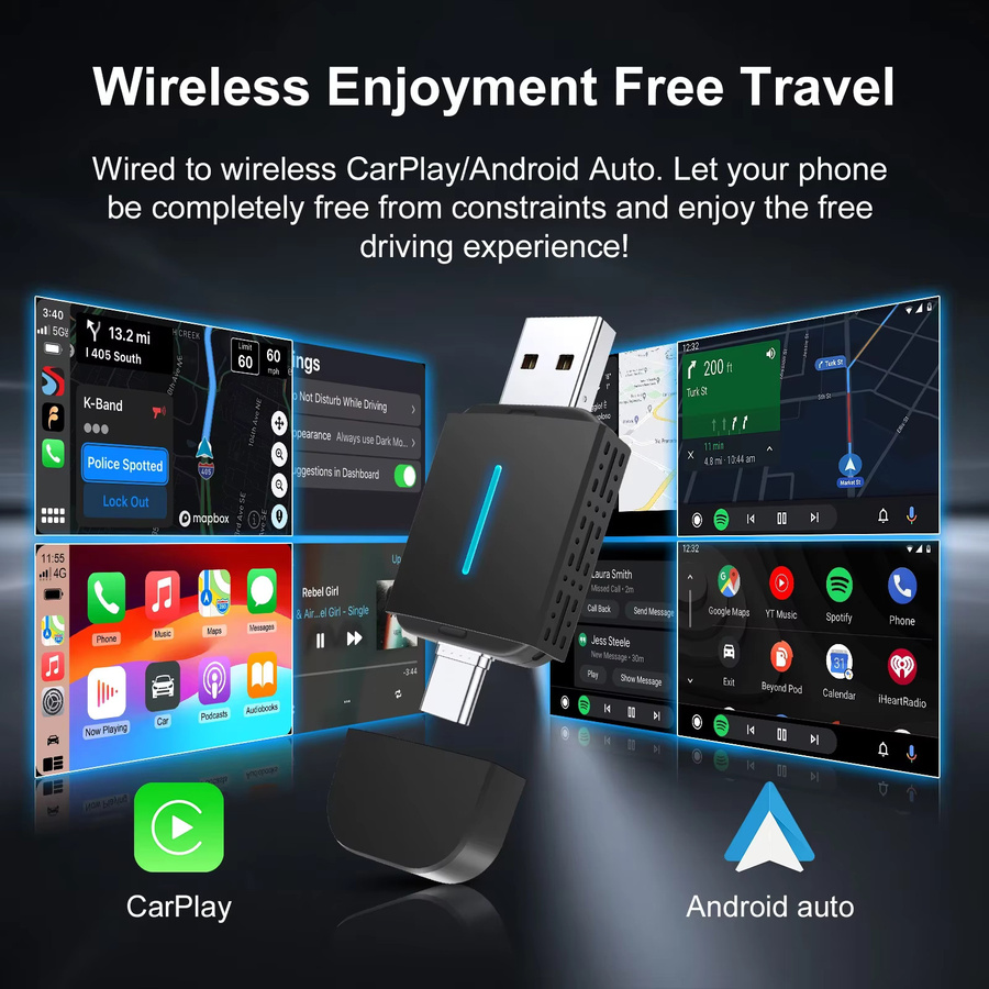 ANYFAR 2-in-1 Wireless CarPlay und Android Auto Adapter in Schwarz mit Bluetooth, WiFi und USB-C Anschluss für OEM Fahrzeuge - Bild 2
