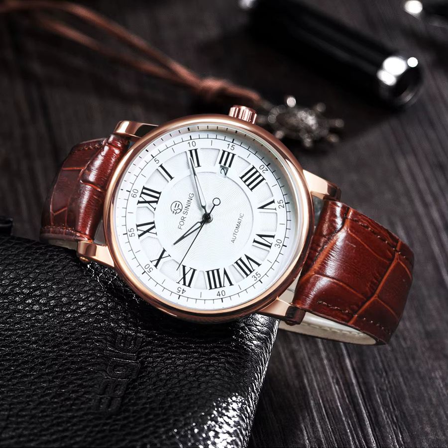 Forsining Armbanduhr, Automatik, Leder, Herren, Roségold - Bild 2