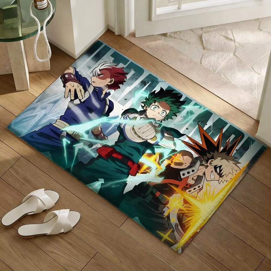 My AnimeHero A-Academia Bodenmatte aus Flanell und Polyester, rutschfest und verdickt, rechteckig, schwarz und mehrfarbig, ideal für dein Wohnzimmer - Bild 3