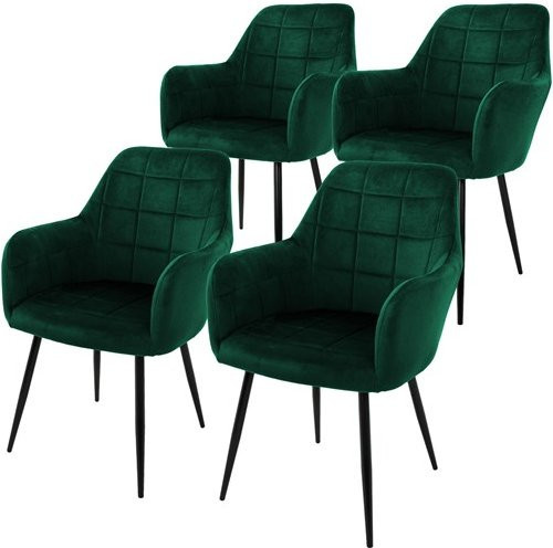 ML-Design 4er Set Esszimmerstühle mit Quadrat Steppung in Dunkelgrün, Microfaser-Samtbezug und Armlehnen im Modernen Retro-Design - Bild 1