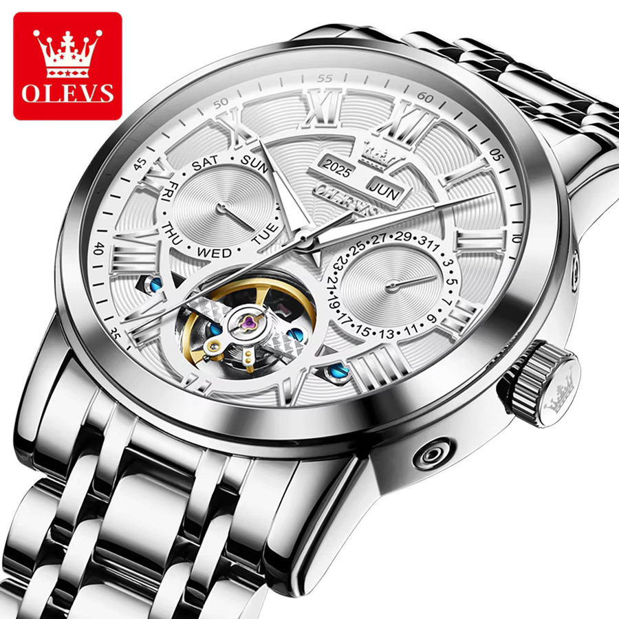 OLEVS Armbanduhr Automatik, Edelstahl, Schwarz, Herren - Bild 3