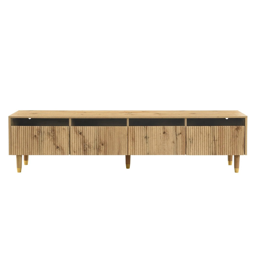 okwish TV Schrank Modern mit Schubladen und Medienfächern aus MDF und Metall, Farbe: Beige/Braun, B/T/H: 178 x 35 x 45 cm - Bild 2