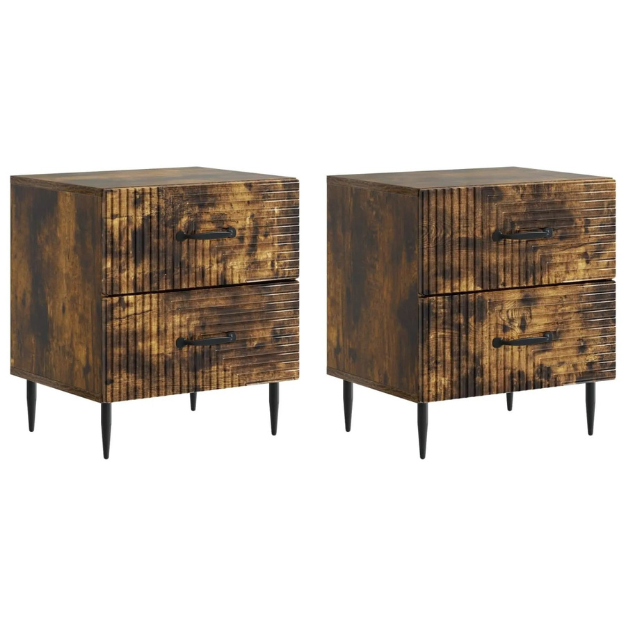 Set aus 2 vidaXL Nachttischen in Geräucherte Eiche, Vintage Design, B/T/H: 43 x 34,5 x 47,5 cm - Bild 2