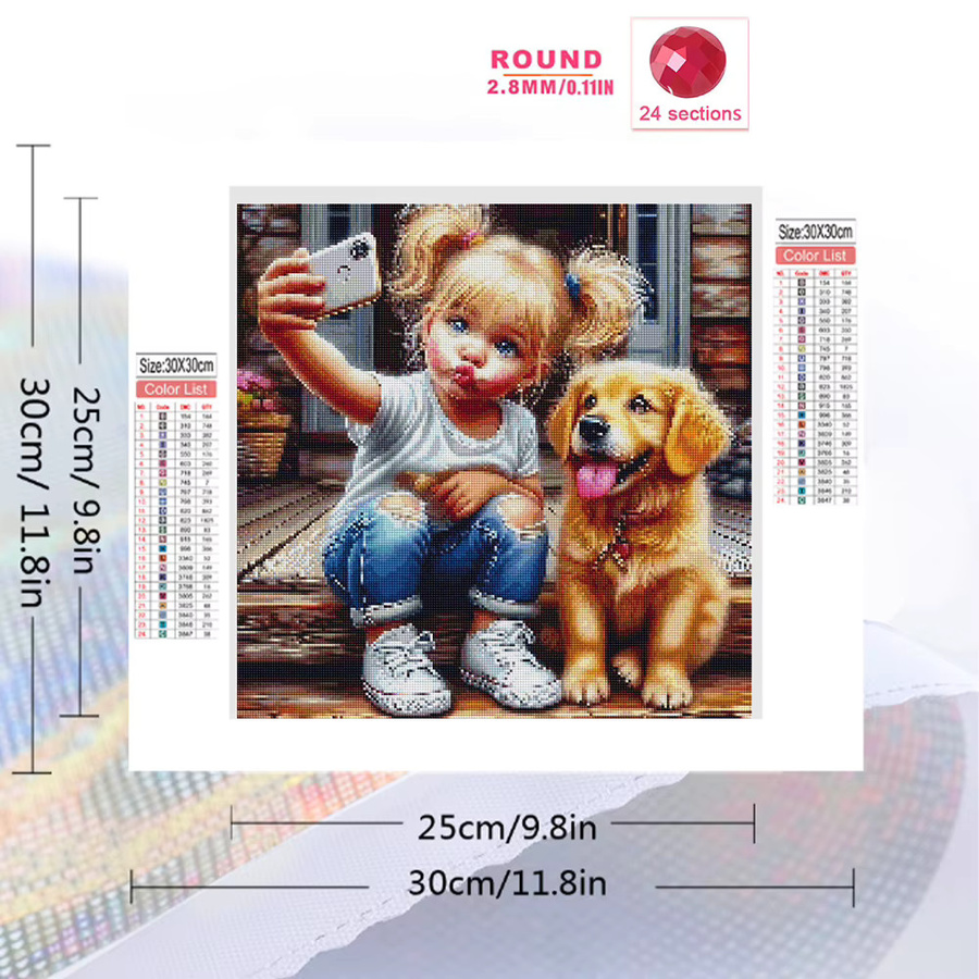 EverShine Diamant-Stickerei Porträt Mädchen als Mosaik-Strassmalerei in Multicolour, B/T/H: 20 x 20 x 20 cm - Bild 2