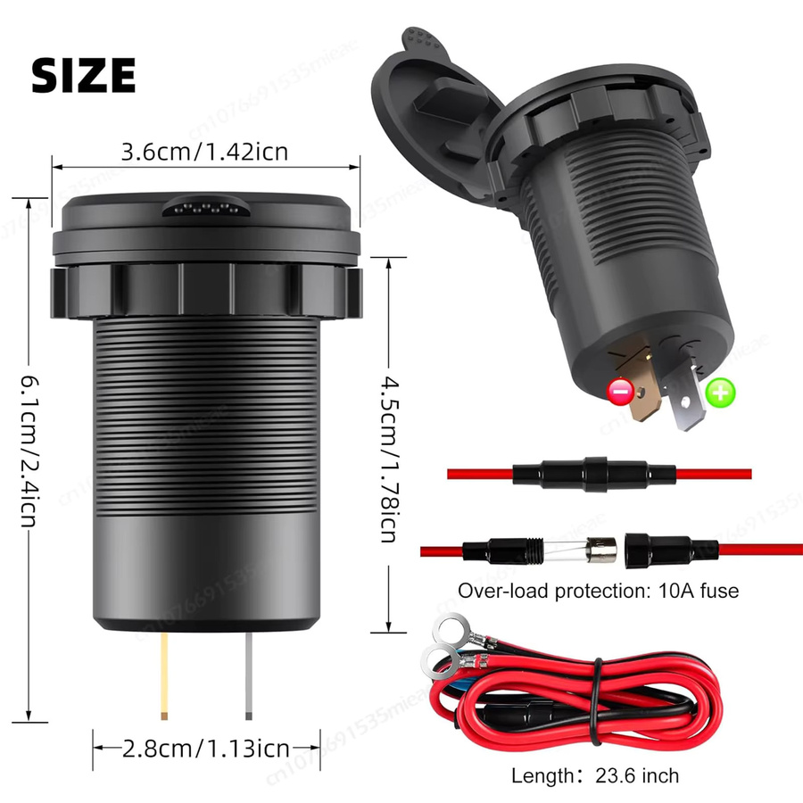 Wasserdichte 12V USB-Steckdose mit Dual PD3.0 und Quick Charge 3.0 in Schwarz für Wohnmobil, Marine, LKW und Motorrad, 78 W - Bild 3