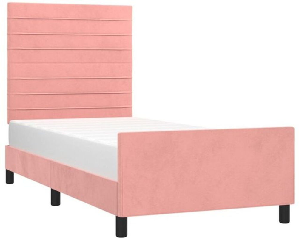 Vidaxl Polsterbett mit Kopfteil aus Samt und Massivholz in Rosa, B/T/H: 90 x 190 x 128 cm - Bild 1
