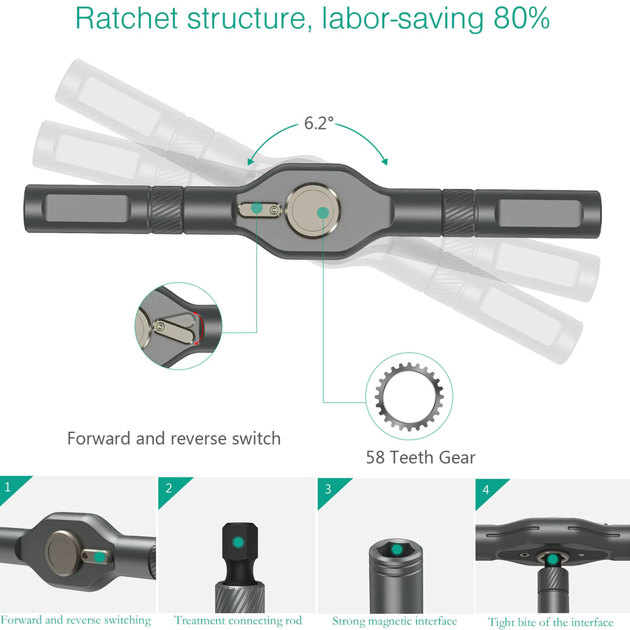 ORIA 42-in-1 Magnetischer Ratschenschraubendreher-Satz mit Multi-Bit-Set in Grau - Bild 2