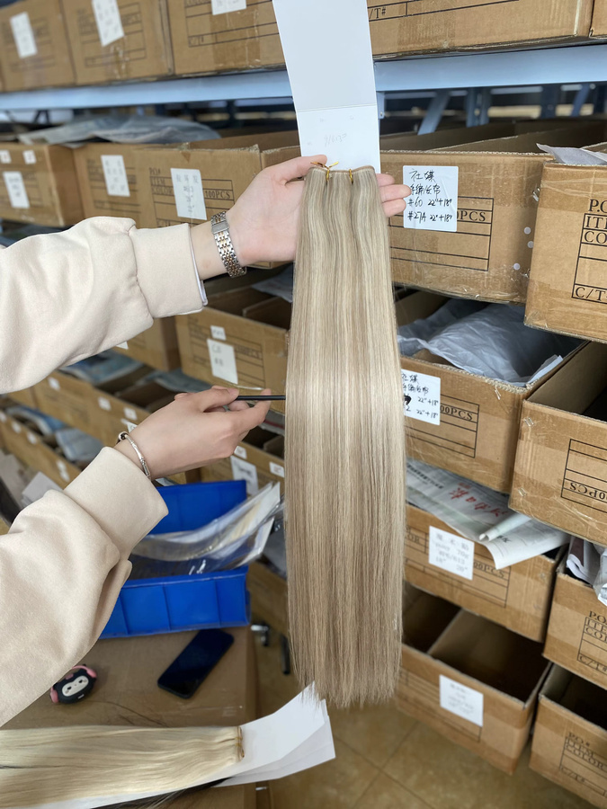 TMTM Butterfly Weft Echthaar-Extensions, 100g, Remy Echthaar, Lochweft - Bild 4
