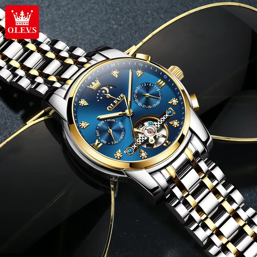 OLEVS Armbanduhr Automatik, Edelstahl, Blau, Herren - Bild 2