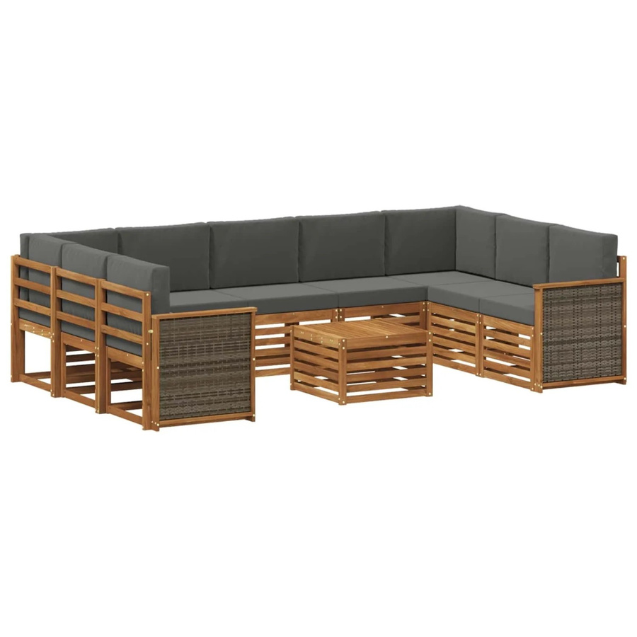 vidaXL Sofagarnitur aus Massivholz Akazie in Anthrazit mit Latten-Design und Armlehnen - Bild 2