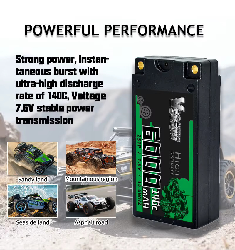 VSVAW 2S 140C Shorty RC Lipo Akku 7,6V 6000mAh Hardcase, mit 5mm Bullet T-Stecker - Bild 3