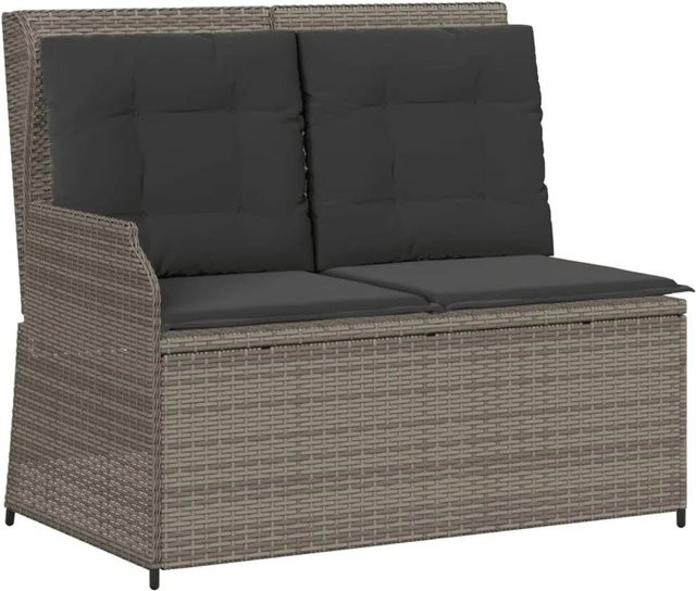 furnicato Gartenbank aus Poly Rattan mit verstellbarer Rückenlehne und Kissen in Grau, B/T/H: 110 x 67 x 95 cm - Bild 1