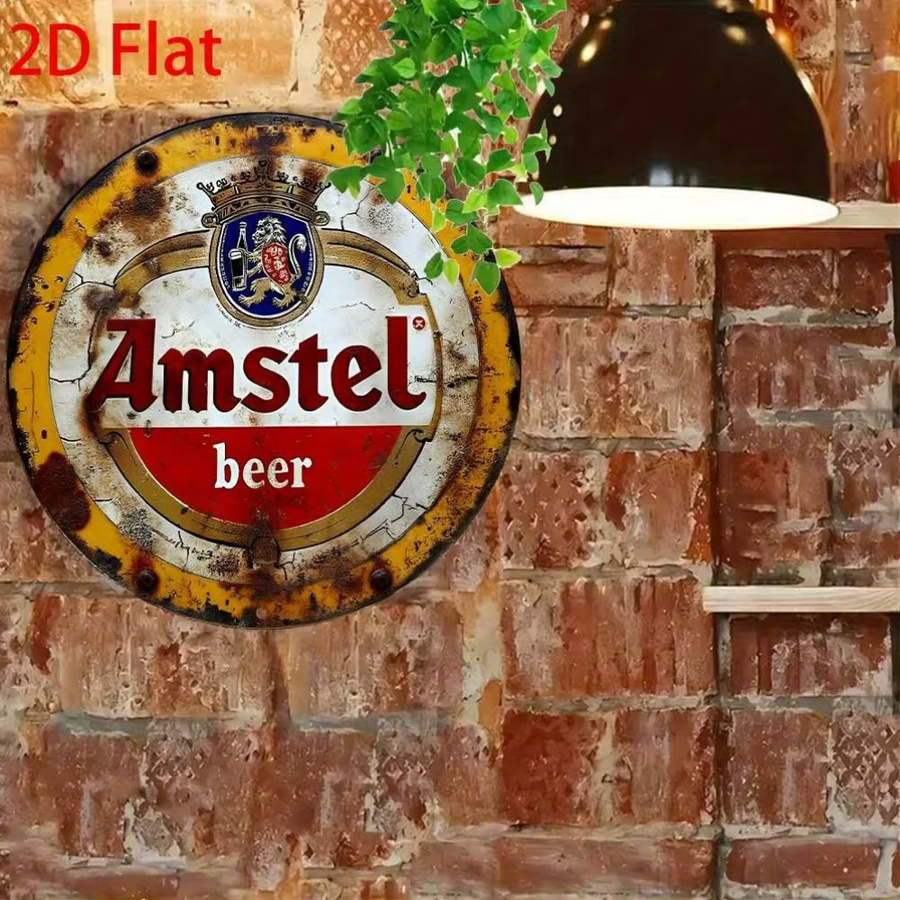Vintage Amstel Bier Wandschild aus Metall von CIFBUY in Mehrfarbig, Rundes Metallschild mit Logo für Bar und Heimdekoration - Bild 5