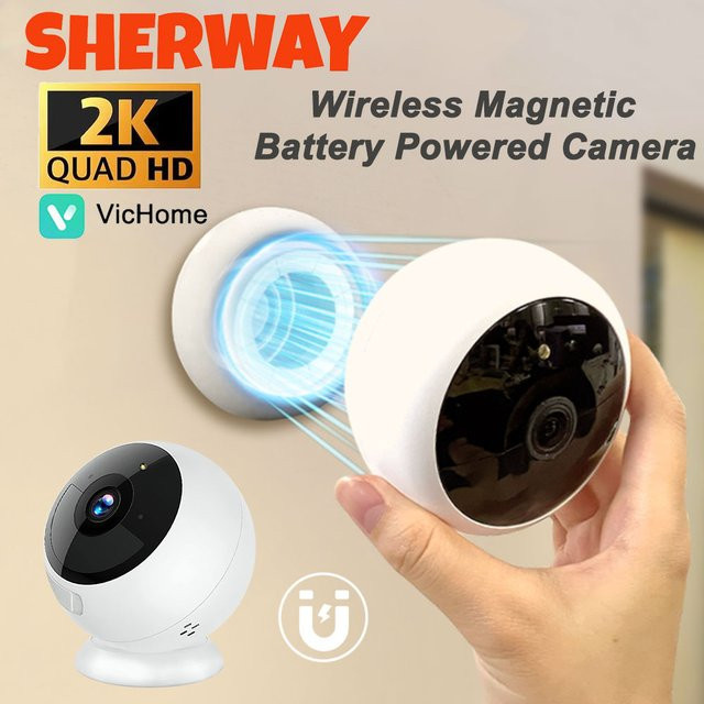 Sherway 2K 5MP Wifi Outdoor Überwachungskamera mit AI Bewegungserkennung, kabellos und magnetisch batteriebetrieben, Weiß - Bild 1