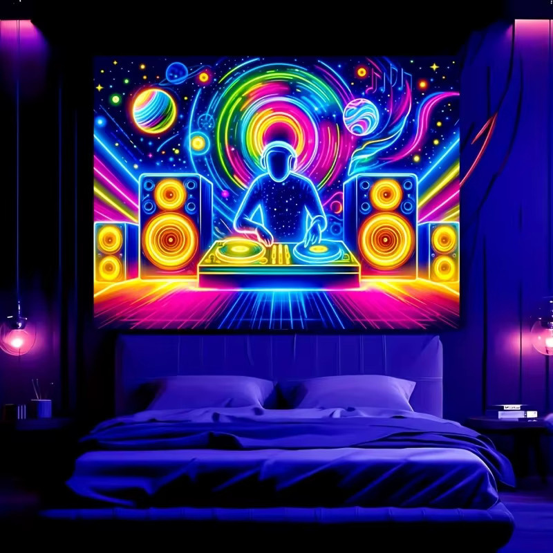 VIKAMA Neon DJ Wandteppich mit Abstract Starry Sky Design in Multicolour, B/H: 60 x 40 cm - Bild 3