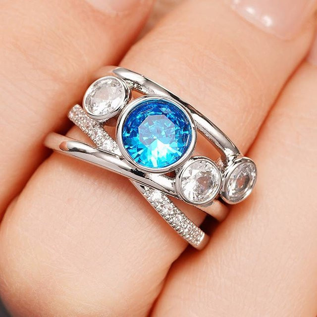Huitan Damenring, Silber, blauer Zirkonia - Bild 1
