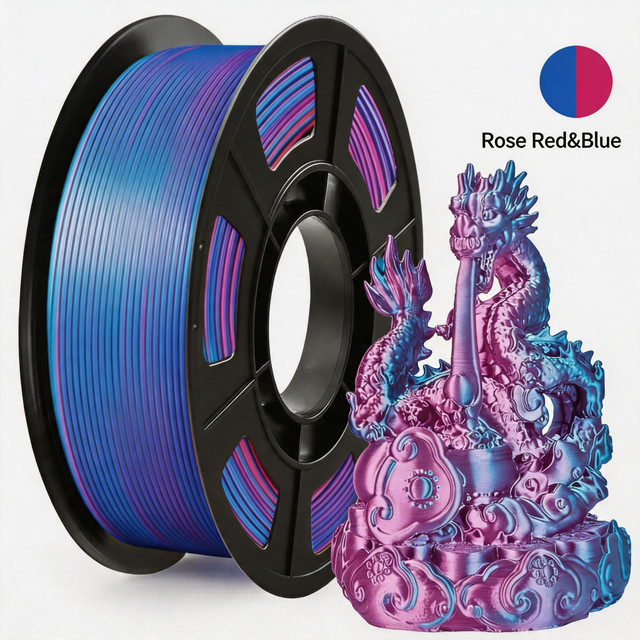 Filajoy3D Seiden-PLA-Filament 1,75 mm für FDM 3D-Drucker, zweifarbiges Coextrusions-Filament in Seidenrosa-Rot-Blau, 250 g - Bild 1