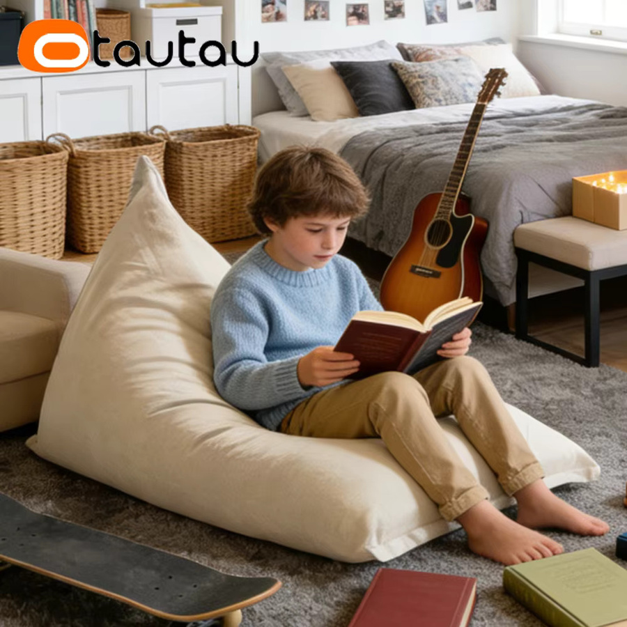 OTAUTAU Sitzsackbezug DD173 aus reiner Baumwolle in Beige und Weiß ohne Füllmaterial - Bild 4