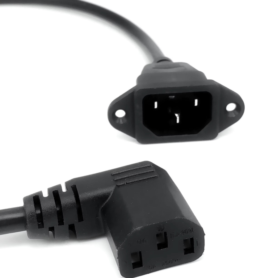 fengyidz IEC320 C14 auf C13 Verlängerungskabel in Schwarz, 60 cm Länge, mit Schraublöchern und rechtwinkligem C13-Anschluss, H05VV-F 3G 0,75 mm - Bild 3