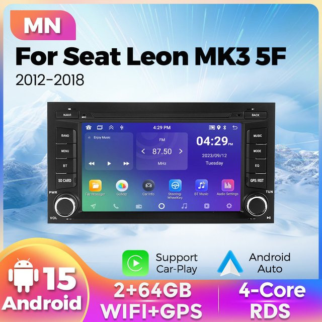 Navifly 7 Zoll 1Din Android 15 Autoradio mit GPS und Carplay für Seat Leon MK3 5F 2012-2018 in Schwarz - Bild 1