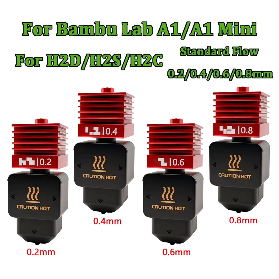 H2D H2S Hotend Kit für Bambu Lab 3D Drucker mit gehärteter Stahldüse in 0,2mm, 0,4mm, 0,6mm oder 0,8mm für hohe Geschwindigkeiten - Bild 3