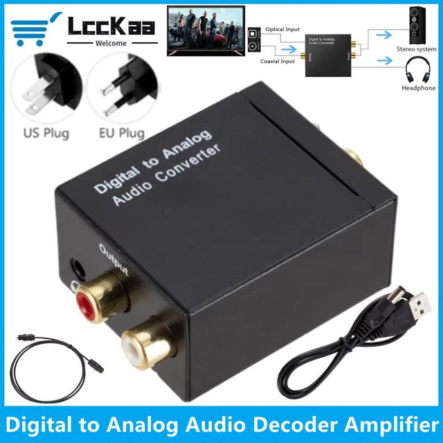 LccKaa Digitaler Audio-Decoder-Verstärker Schwarz mit SPDIF, Koaxial, Optisch zu 3,5 mm Klinke und RCA L/R Konverter - Bild 1
