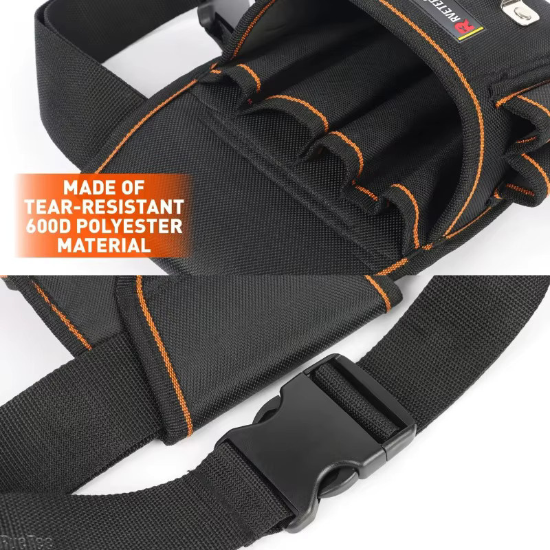 Verstärkte tragbare Werkzeugtasche in Schwarz mit 8 Steckpositionen und Gürtelbandmaßband-Haken für Elektriker, B/H/T: 26,5 x 17,0 x 6,0 cm - Bild 2