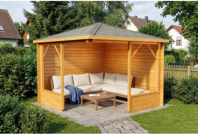 Alpholz 5-Eck Gartenlaube Maik-28 in Natur, B/T: 325 x 325 cm - Bild 1