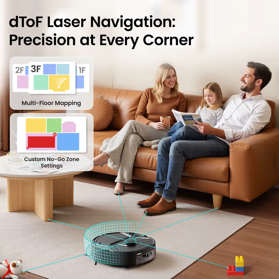 Lefant M265 Saugroboter mit Laser dToF Kartierungsfunktion, 20000Pa Saugkraft, selbstreinigende Anti-Verhedderung Rollenbürste und Hindernisvermeidung, WiFi 2.4G/5G, App-Steuerung und Smart Home Integration - Bild 7