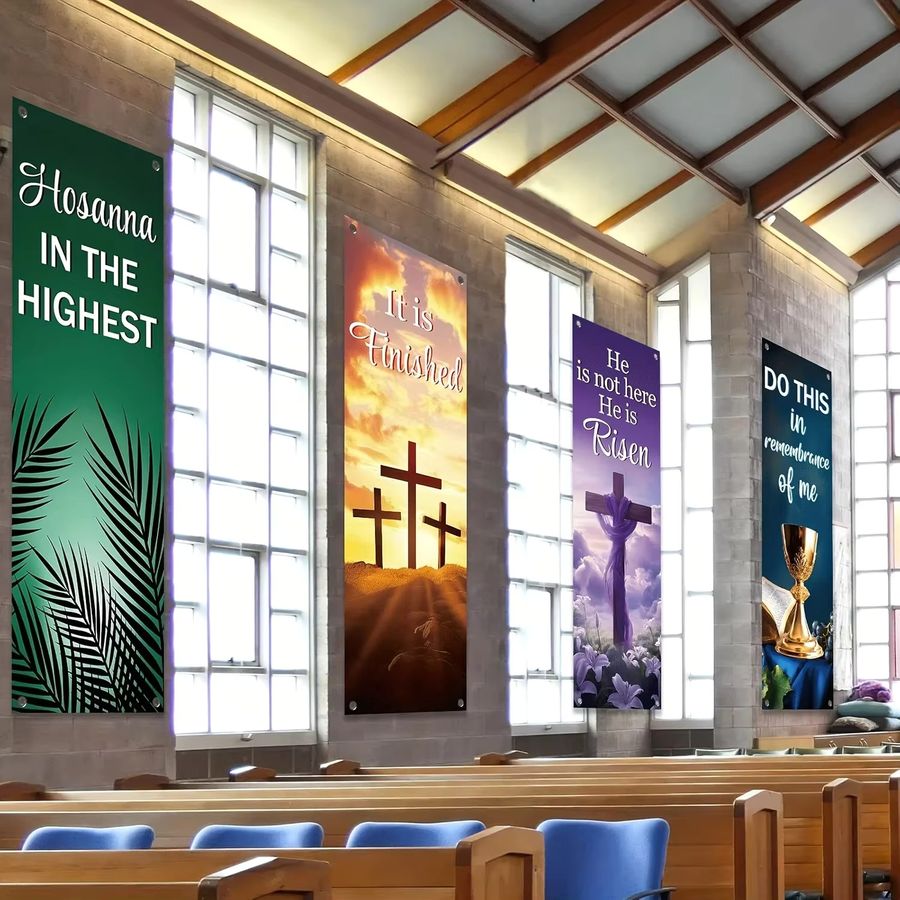 VIKAMA 4-teiliges Oster-Kirchen-Banner-Set, mehrfarbig, hängender Wand-Hintergrund für das Heiligtum - Bild 4
