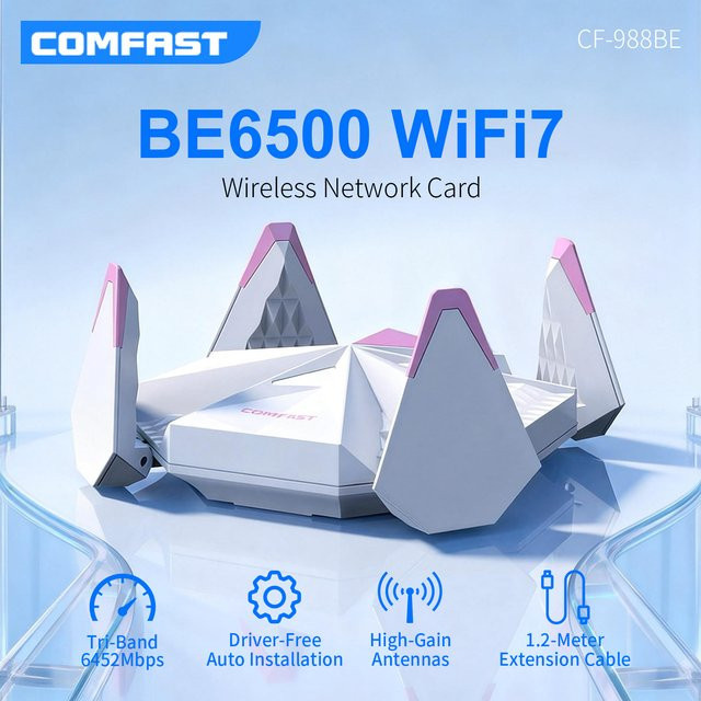 COMFAST 5374M Wi-Fi 7 USB-WLAN-Adapter mit Tri-Band-Unterstützung für 2,4 GHz, 5,8 GHz und 6 GHz, 6500 Mbps, Weiß - Bild 1