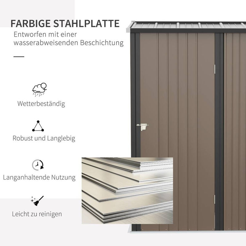 Outsunny Gartenhaus aus Stahl in Braun B/H/L: 94,5 x 196 x 161,5 cm - Bild 2