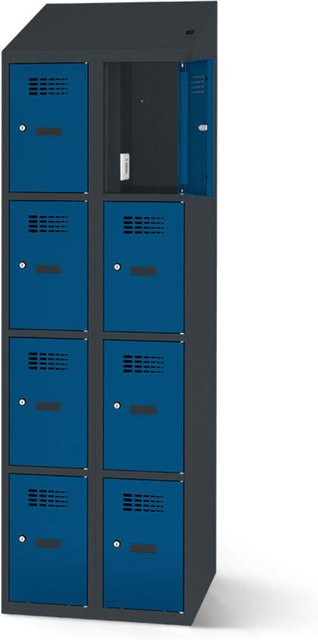 rotstahl Fächerschrank mit Ladefunktion und 8 Fächern in Dunkelblau mit anthrazitgrauem Korpus, B: 60 cm, H: 200 cm - Bild 1