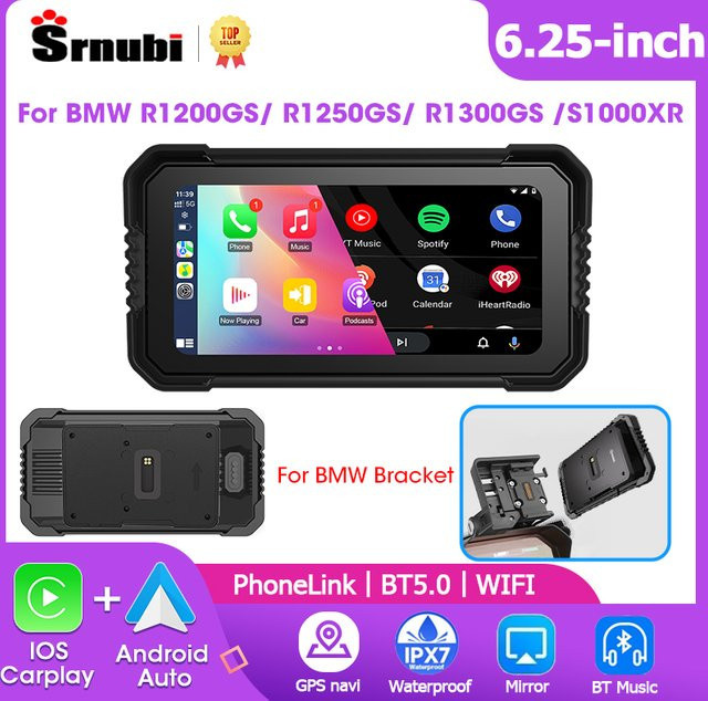 Srnubi Carpay 6,25 Zoll Navigationsdisplay für BMW R1200GS R1250GS R1300GS S1000XR mit Android Auto, GPS und Bluetooth in Schwarz - Bild 1