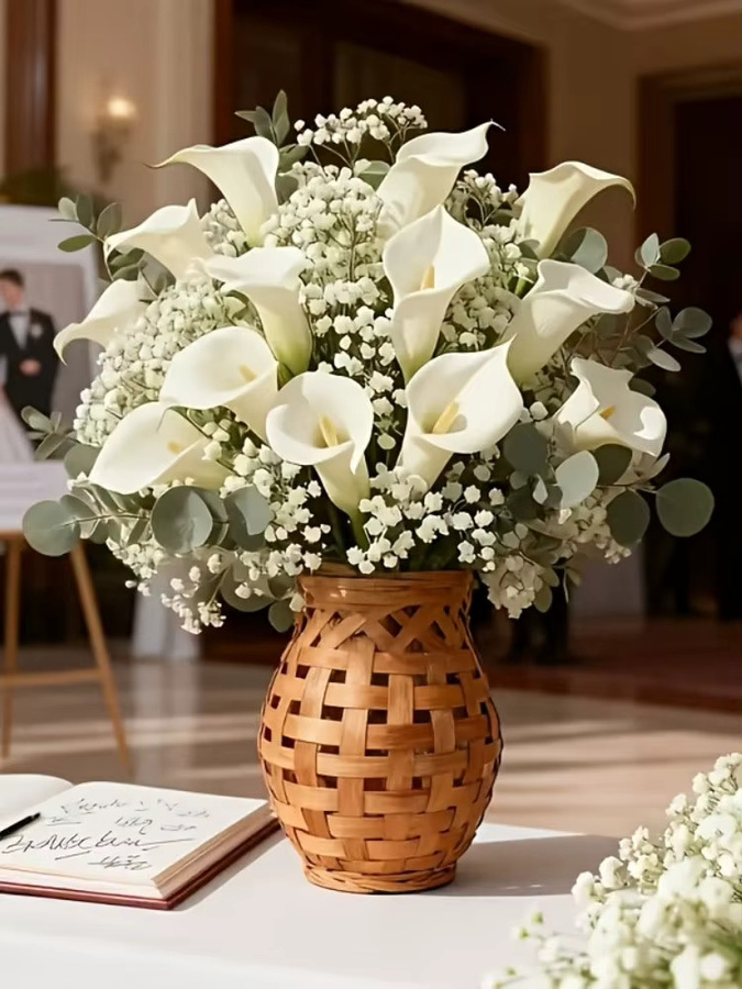 Künstlicher Blumenstrauß mit Calla-Lilien und Gypsophila in Weiß von YN HI FLOWER ENJOY YOUR LIFE - Bild 4
