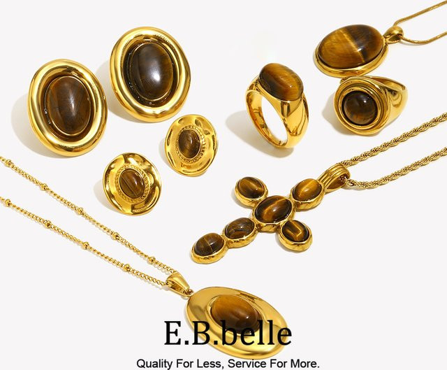 E.B.belle Schmuckset Edelstahl, Vintage, Tigerauge, Damen - Bild 1