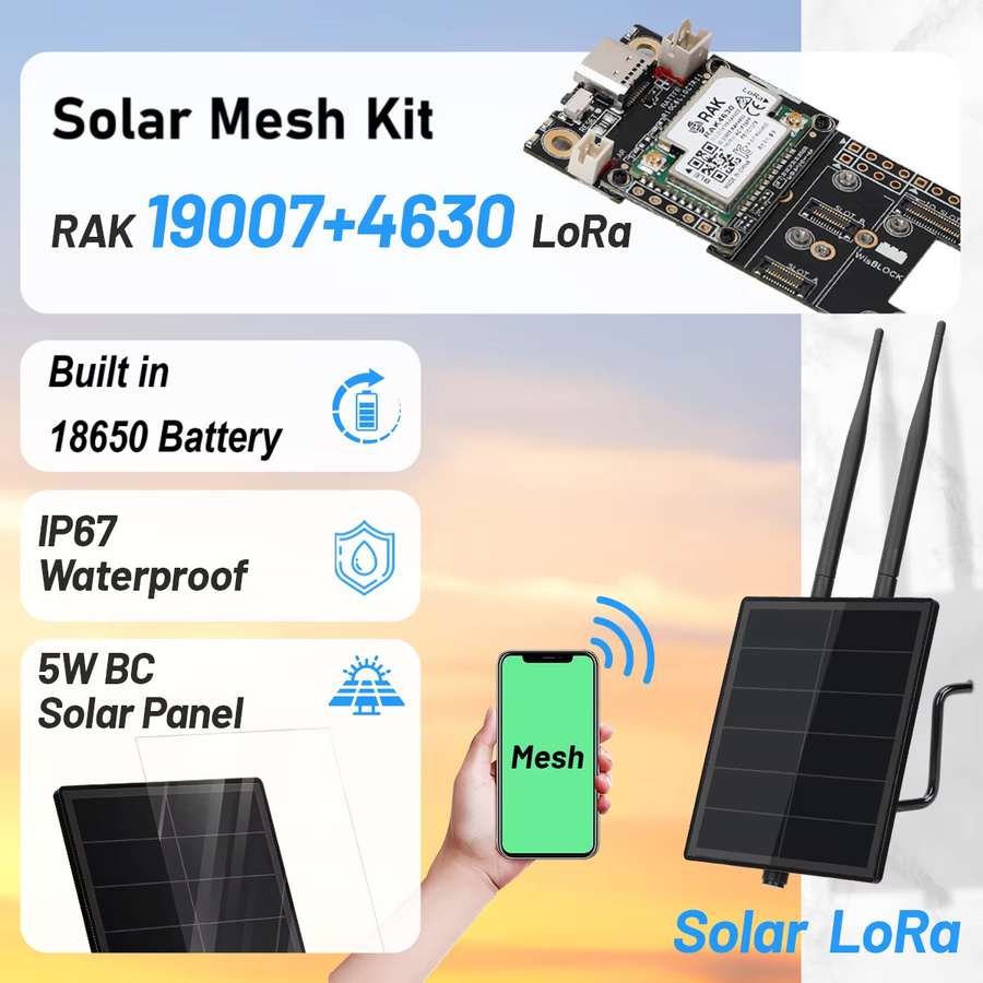 RAK D5 LoRa Solarbetriebener LoRa-Knoten-Repeater mit Wisblock RAK19007 RAK4630 SX1262 Entwicklungsboard in Schwarz - Bild 2