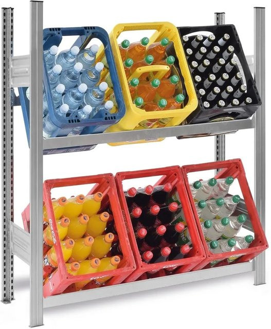 PROREGAL Getränkekistenregal Stecksystem T-Profil aus verzinktem Stahl, 2 Ebenen, H x B x T: 120 x 100 x 30 cm, Fachlast 100 kg - Bild 1