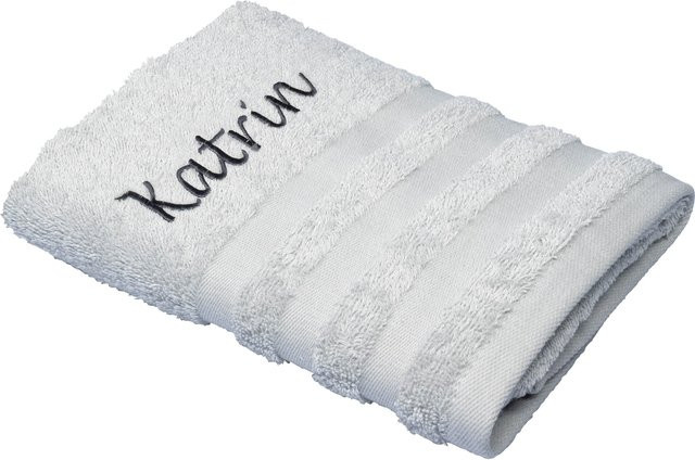 Personalisiertes Handtuch von Optisplash mit Stickerei, Farbe: Weiß/Silber, 100% Baumwolle, Breite: 50 cm, Länge: 100 cm - Bild 1