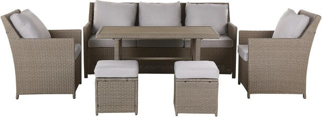 Beliani Lounge Set FONTI aus Polyrattan in Taupe mit 3-Sitzer Sofa, Sesseln, Ottoman und Couchtisch, B/T/H: 188 x 69 x 89 cm - Bild 1
