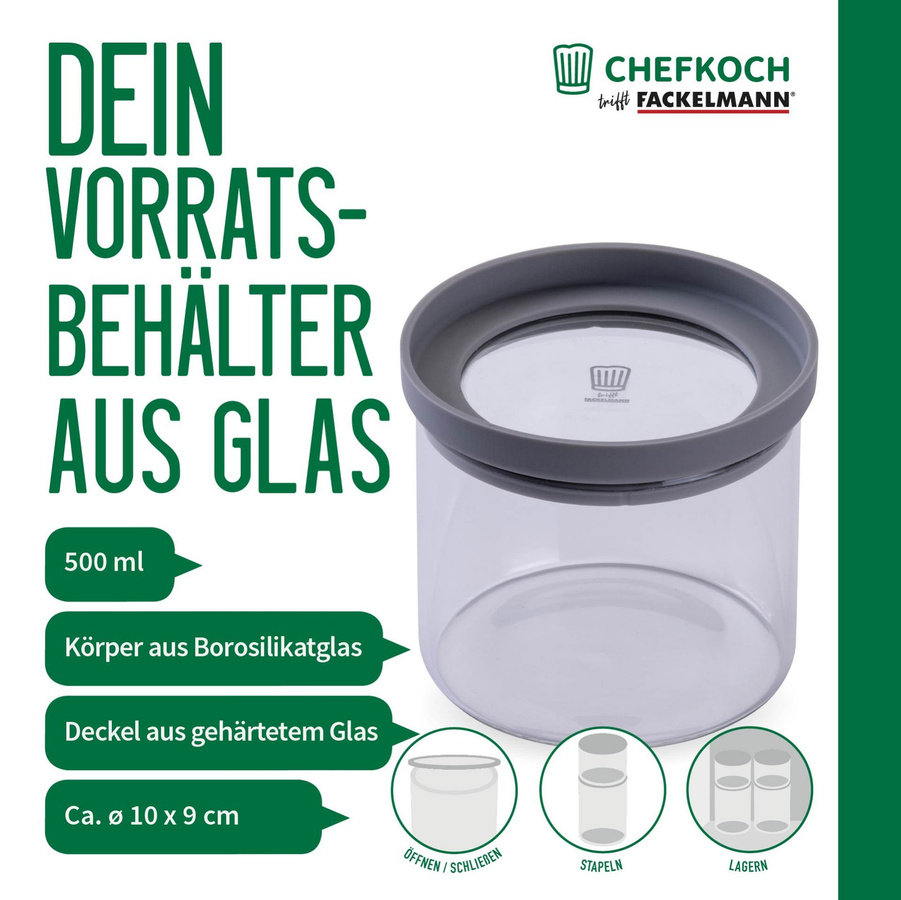 Fackelmann Chefkoch Vorratsglas aus Glas mit Silikon-Dichtung, transparent, 0,5 l - Bild 2