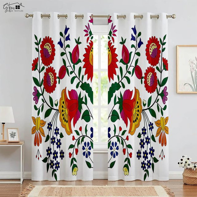 Yiran Furniture Dekorative Vorhänge mit 3D-Blumenmuster in Gelb Grün Bunt, 2er-Set, halbtransparent, Breite: 50 cm, Höhe: 130 cm - Bild 1