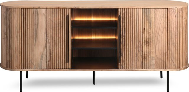 WOLFMÖBEL Kommode aus massiver Akazie und Eisen in Grau und Braun mit integrierter Beleuchtung, B/T/H: 80 x 40 x 175 cm - Bild 1
