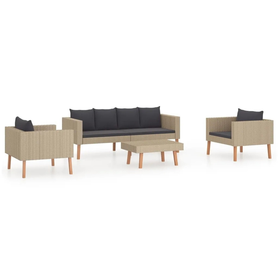 vidaXL 4-tlg Garten-Lounge-Set aus Poly Rattan in Beige mit Auflagen und Kissen für Terrasse und Garten - Bild 2
