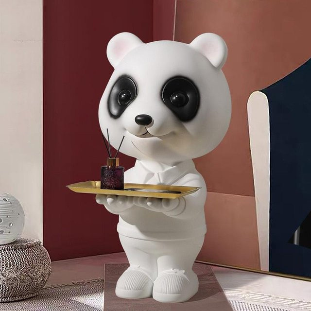 Yiran Furniture Panda Deko-Figur Bodenstehend in Grau und Weiß aus Kunststoff - Bild 1