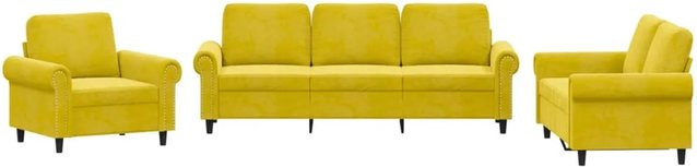 vidaXL Sofagarnitur aus Samt in Gelb mit Kissen, 3-teiliges Set bestehend aus 3-Sitzer-Sofa, 2-Sitzer-Sofa und Sessel - Bild 1