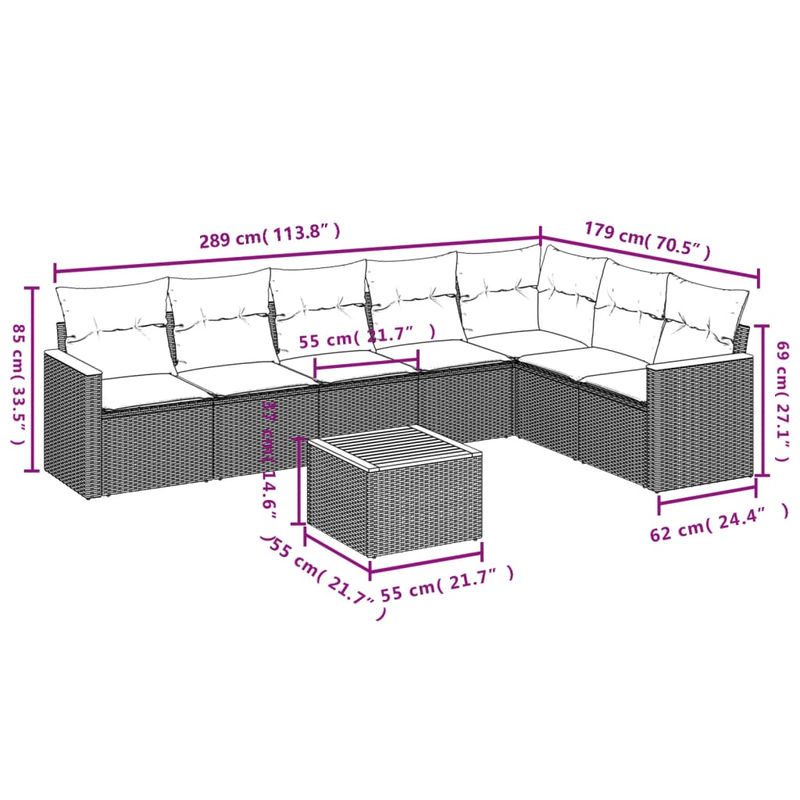 Vidaxl Gartenmöbel-Set aus Polyrattan mit 8 Kissen in Beige und Grau für Erwachsene im modernen Design - Bild 2