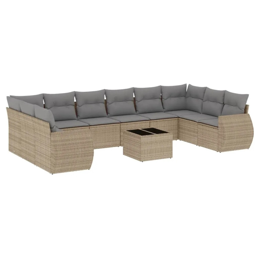 vidaXL 11-tlg Garten-Sofagarnitur in U-Form aus Poly-Rattan mit Kissen in Beige und Grau - Bild 2