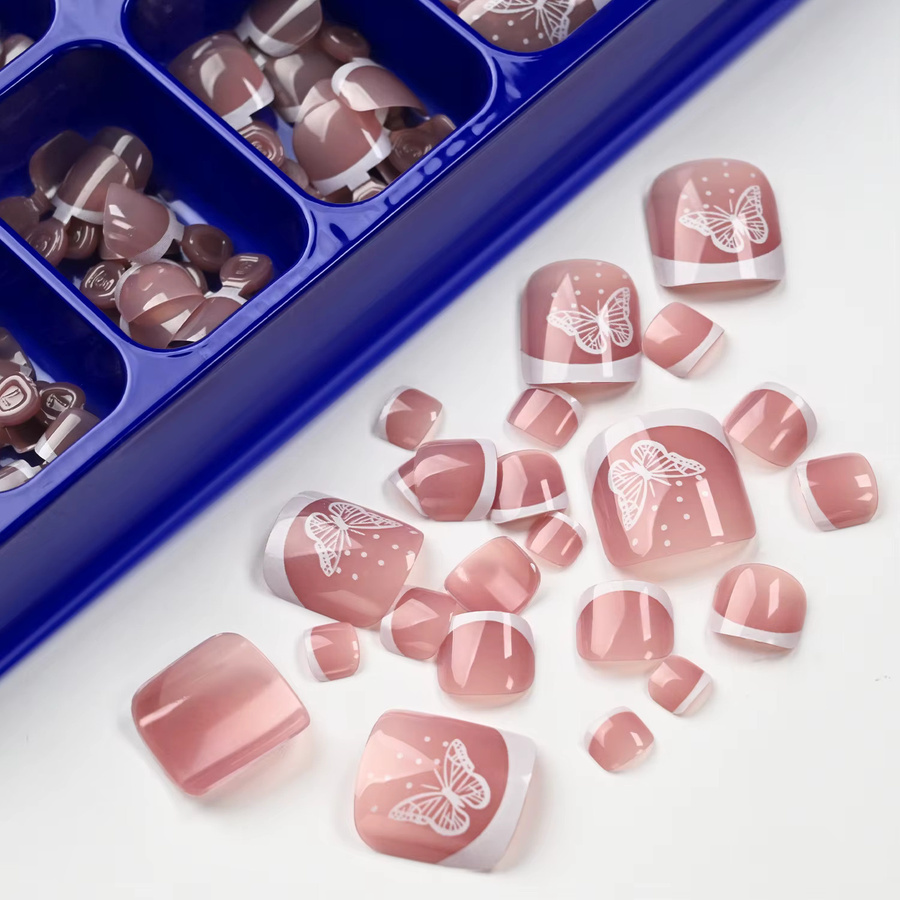 HotPress Künstliche Zehennägel, 120 Stück, Nude-Rosa, Schmetterlings-French-Tips, Glänzend - Bild 4